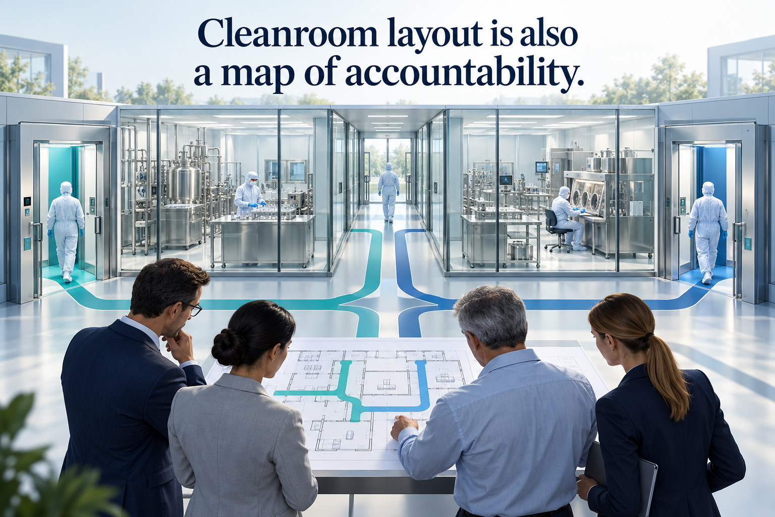 Conceptual illustration of a shared cleanroom facility and its operational responsibilities